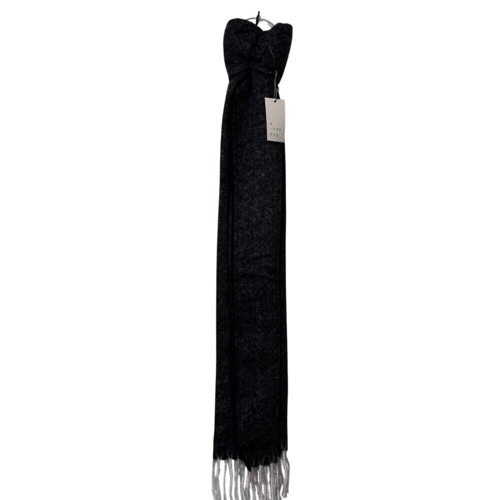 A New Day Soft Black & Gray Scarf With White Fringe - Picture 2 of 7